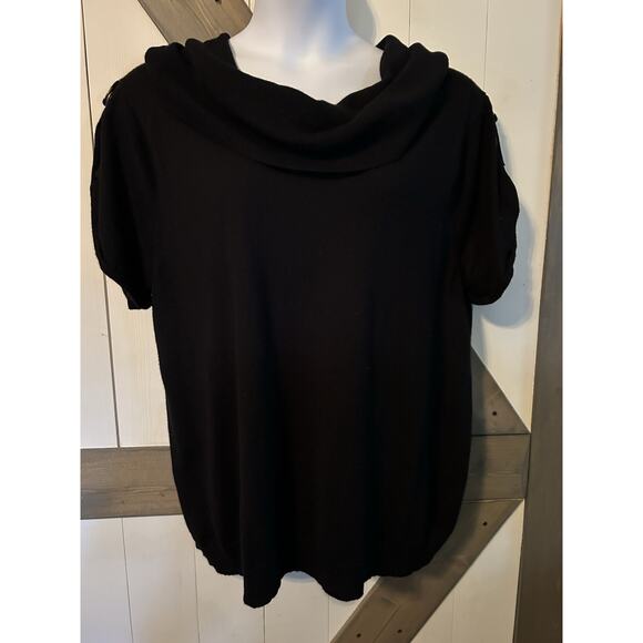 Lane Bryant Black Cowl Neck Short Sleeve Sweater Merino Wool Tab Sleeve 26/28 - Picture 1 of 5